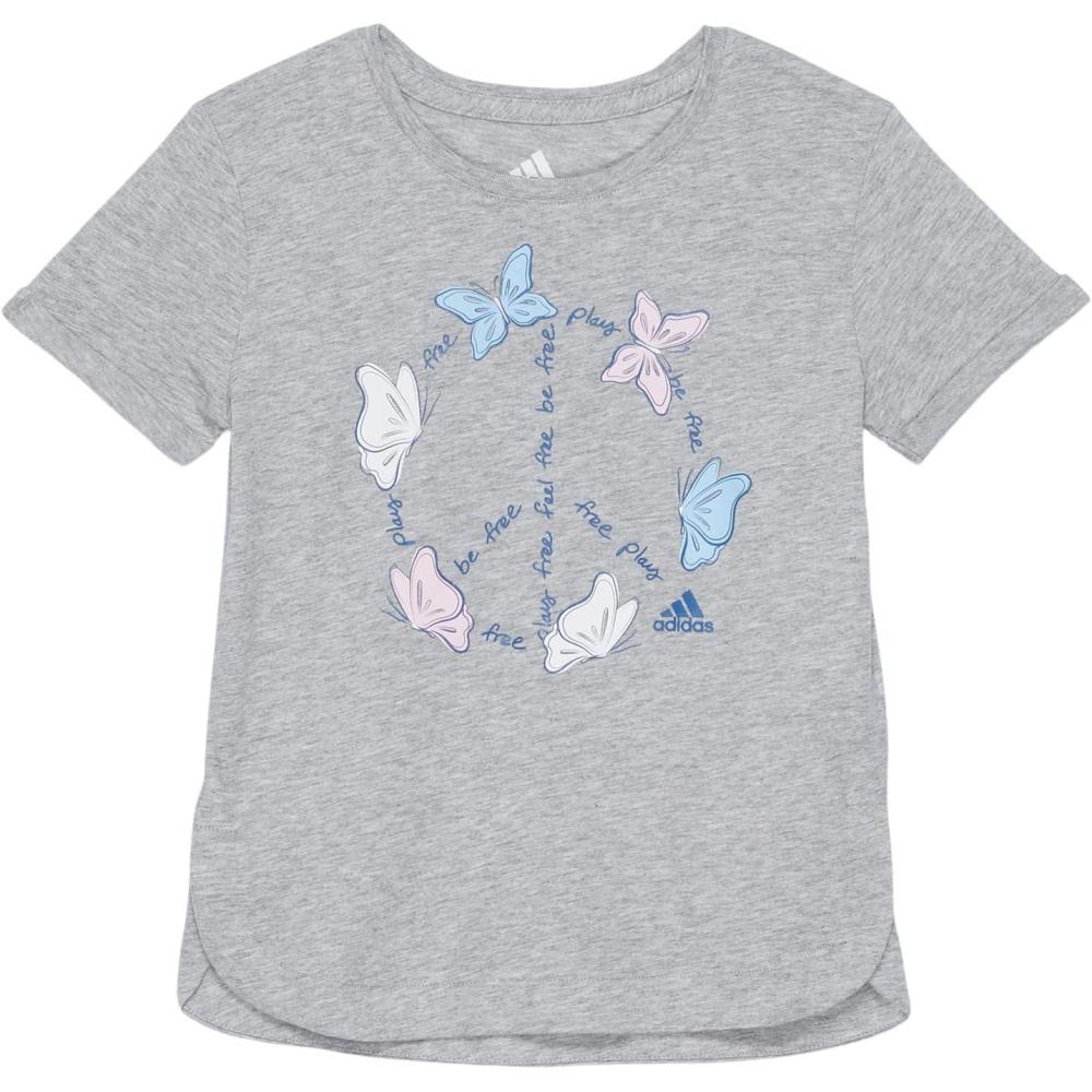 image:imageadidas girls Short Rolled Sleeve Heather Tee T Shirt Medium Grey Heather 6 Plus