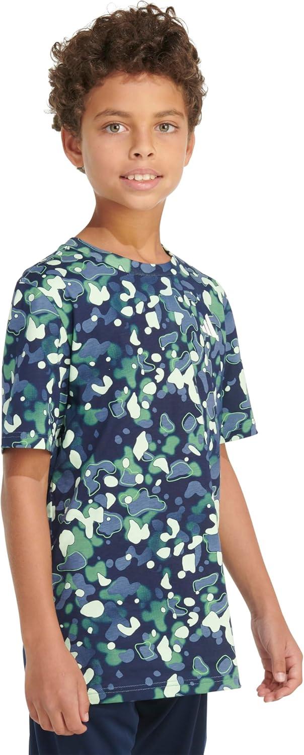 image:imageAdidas Boys Short Sleeve Cotton Camo Print TShirtNavy and Green