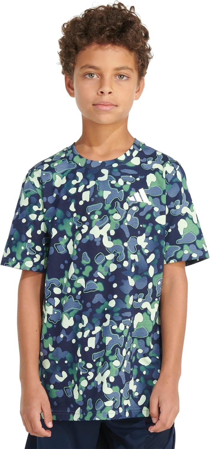 image:imageAdidas Boys Short Sleeve Cotton Camo Print TShirtNavy and Green