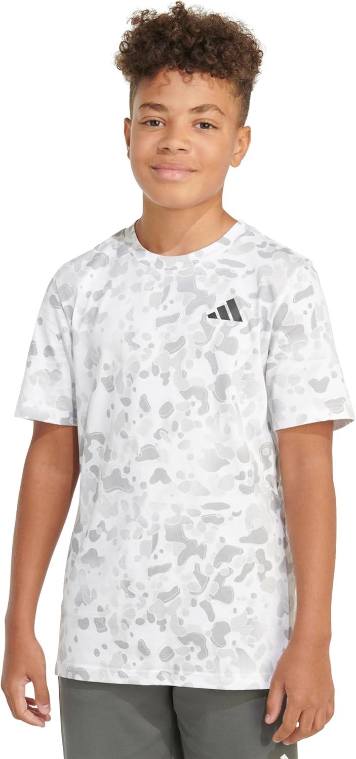 image:imageAdidas Boys Short Sleeve Cotton Camo Print TShirtWhite and Light Grey