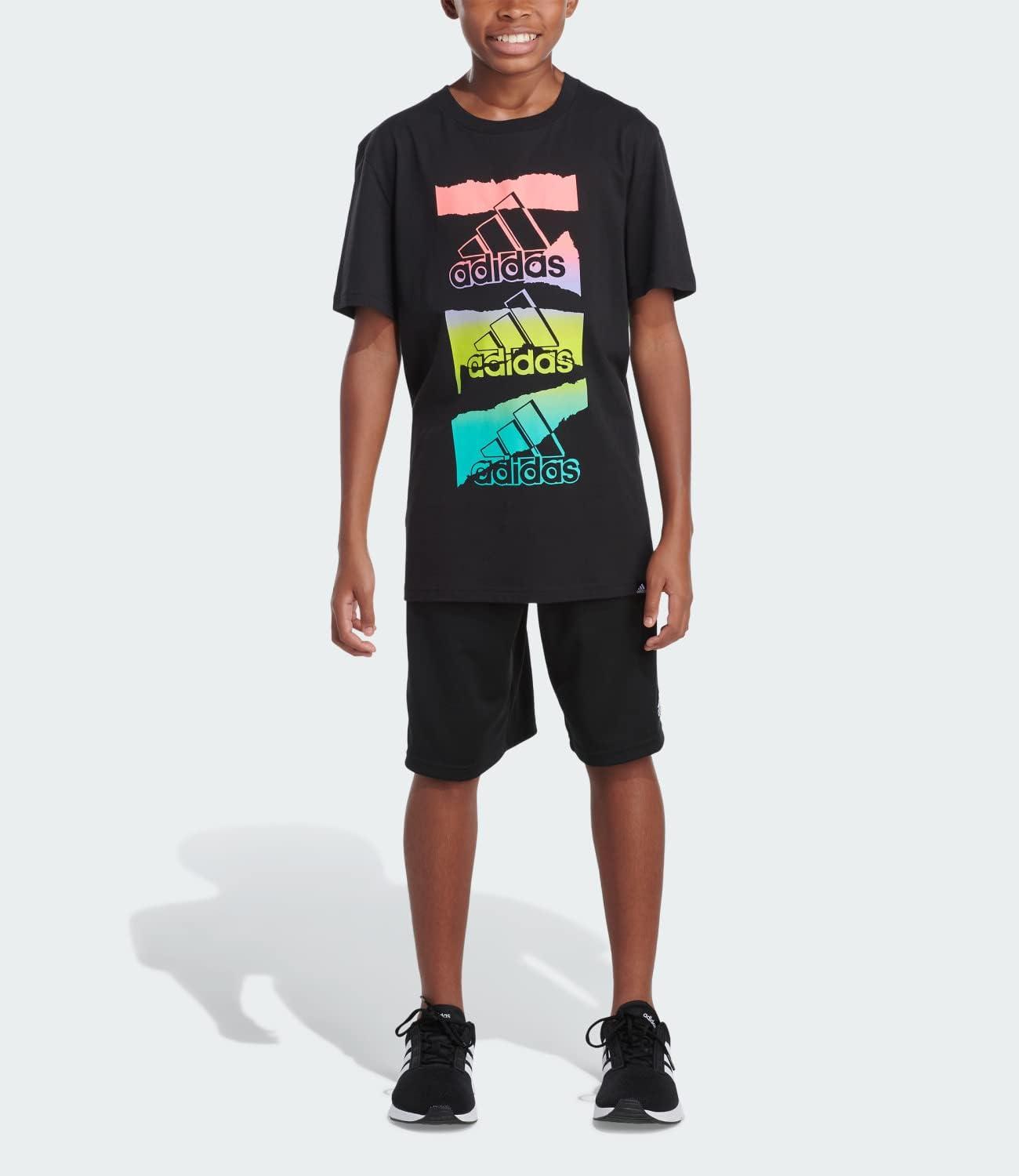 image:imageAdidas Boys Short Sleeve Sports Tee TShirtBlack With Screaming Green