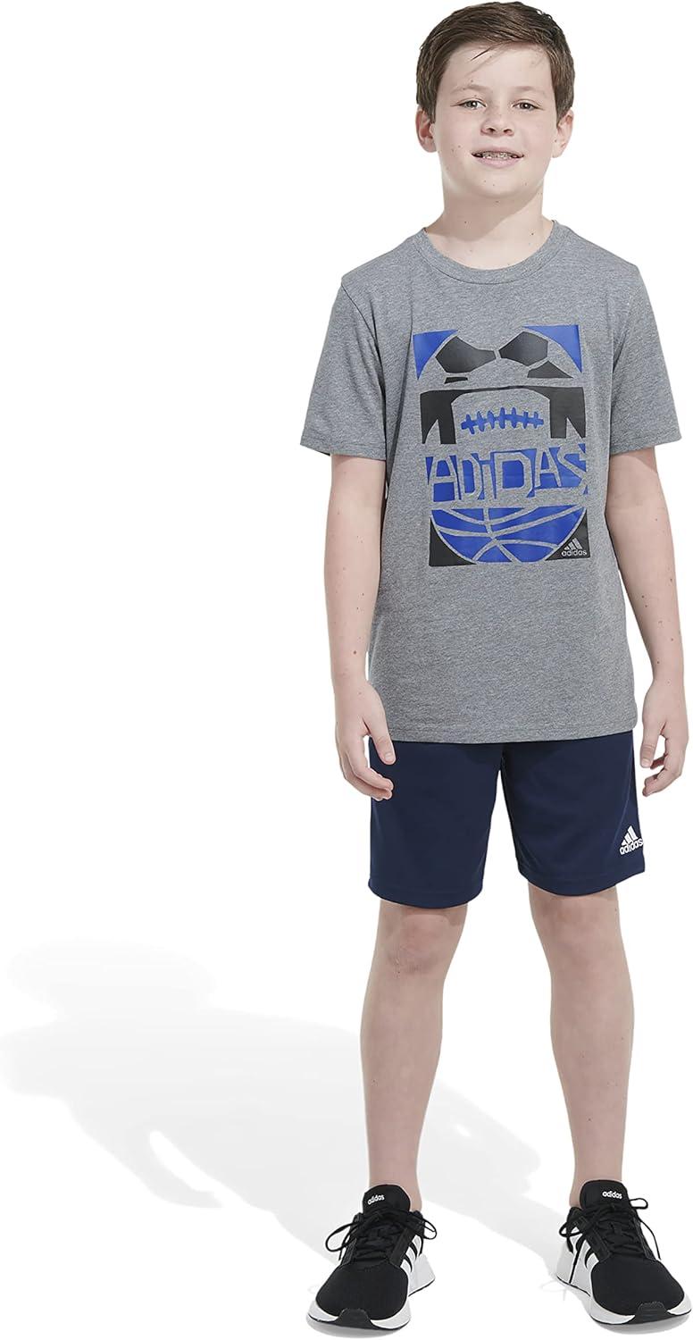 image:imageAdidas Boys Short Sleeve TShirt Sports Graphic Tee ShirtCharcoal Grey Heather Blue