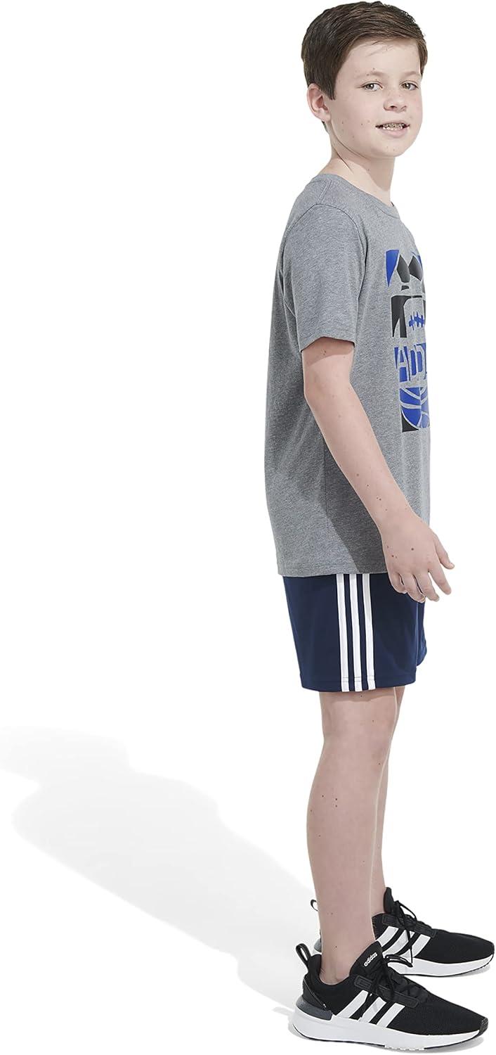 image:imageAdidas Boys Short Sleeve TShirt Sports Graphic Tee ShirtCharcoal Grey Heather Blue