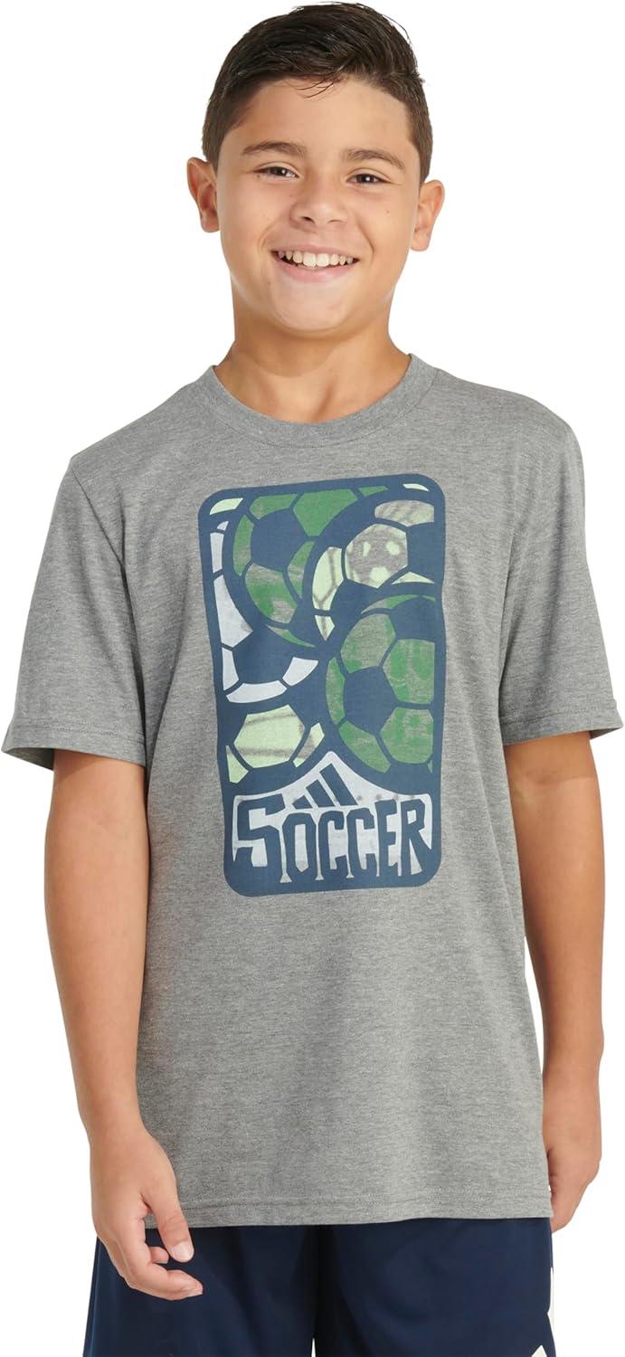 image:imageAdidas Boys Short Sleeve TShirt Sports Graphic Tee ShirtCharcoal Grey Soccer Ball