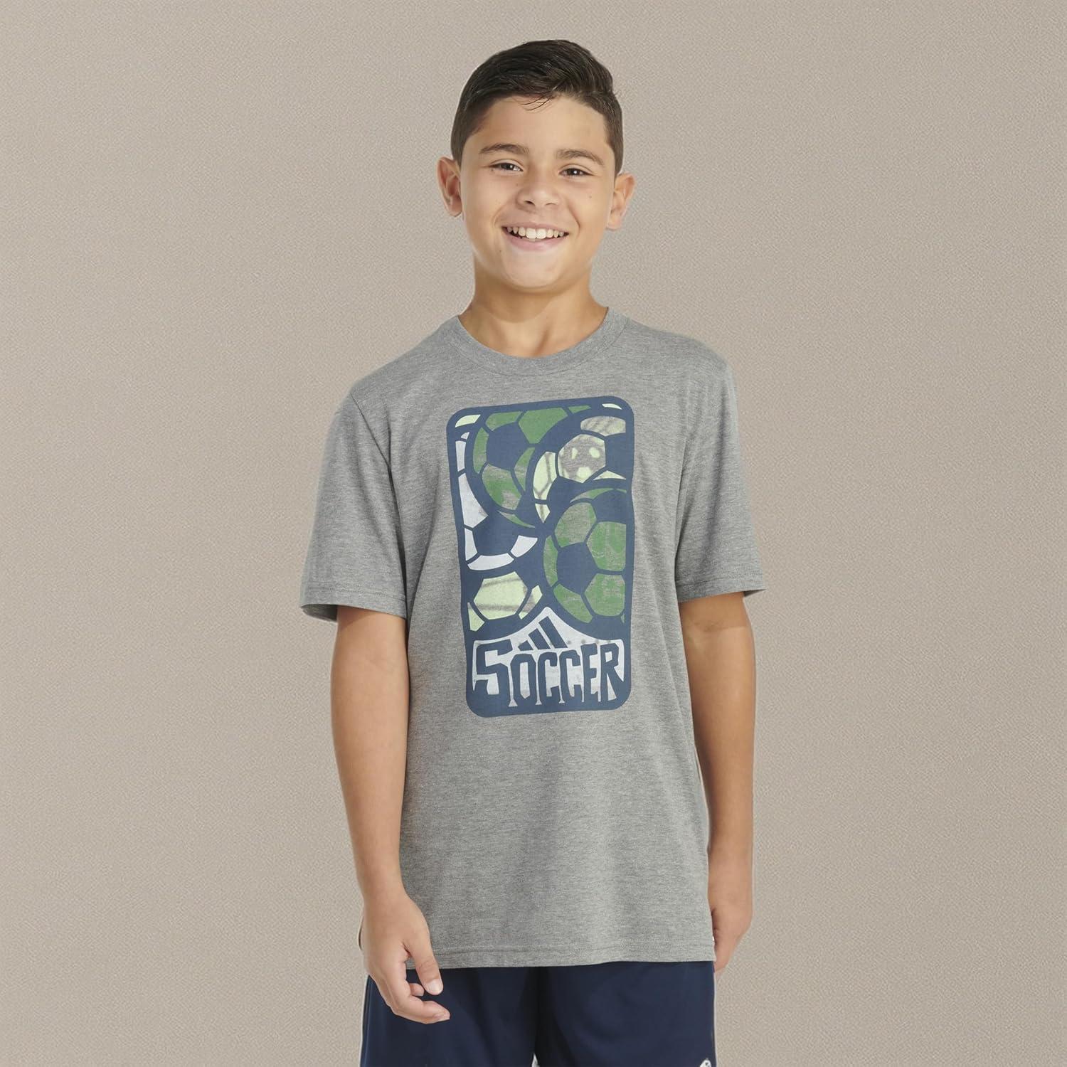 image:imageAdidas Boys Short Sleeve TShirt Sports Graphic Tee ShirtCharcoal Grey Soccer Ball