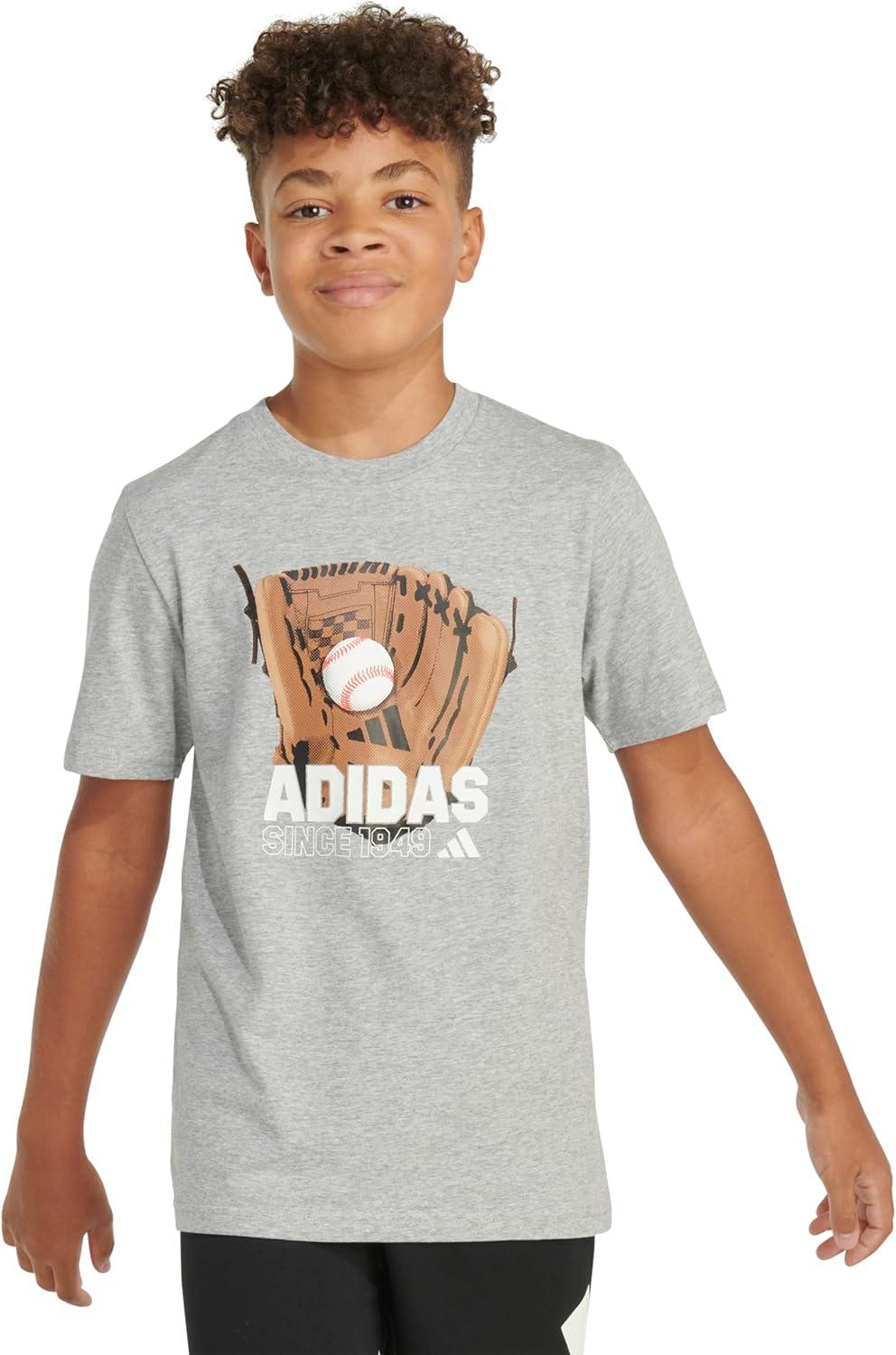 image:imageAdidas Boys Short Sleeve TShirt Sports Graphic Tee ShirtHeather Grey Baseball Glove