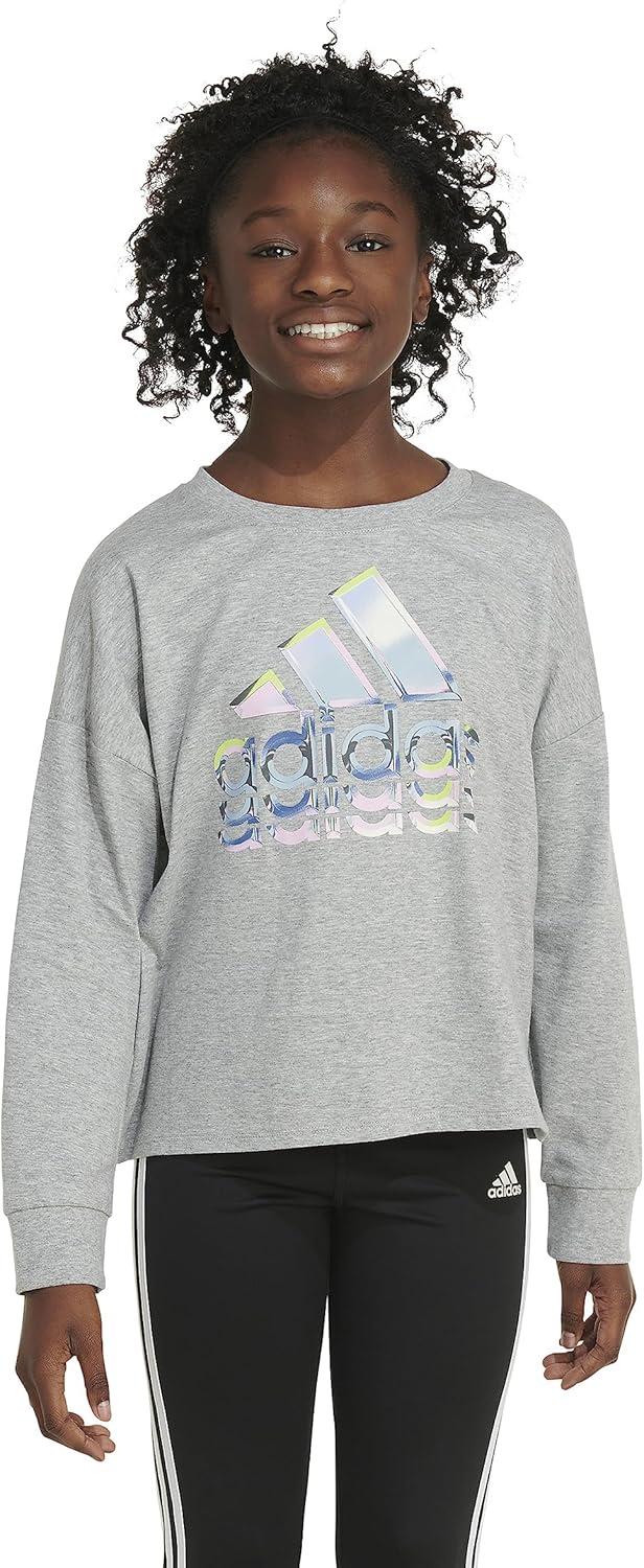 image:imageAdidas Girls Long Sleeve Waist Crew Tee TShirtMedium Grey Heather