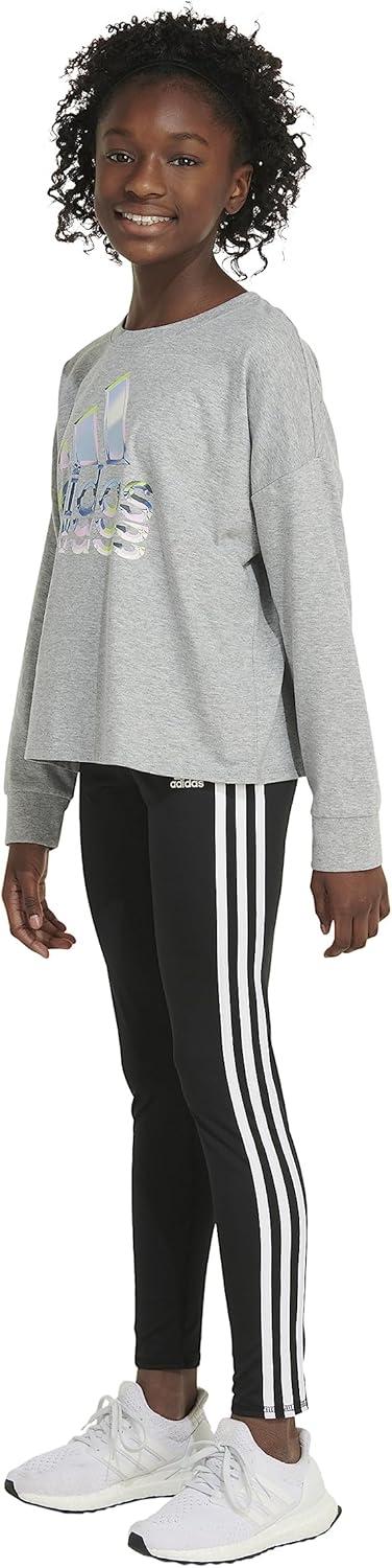 image:imageAdidas Girls Long Sleeve Waist Crew Tee TShirtMedium Grey Heather