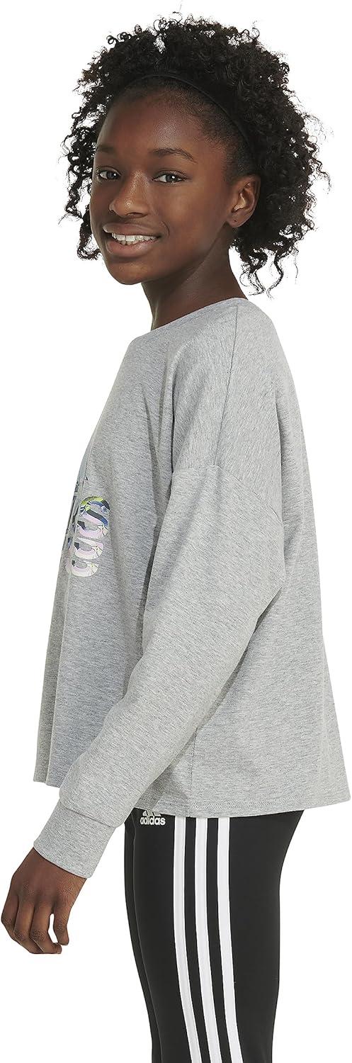 image:imageAdidas Girls Long Sleeve Waist Crew Tee TShirtMedium Grey Heather