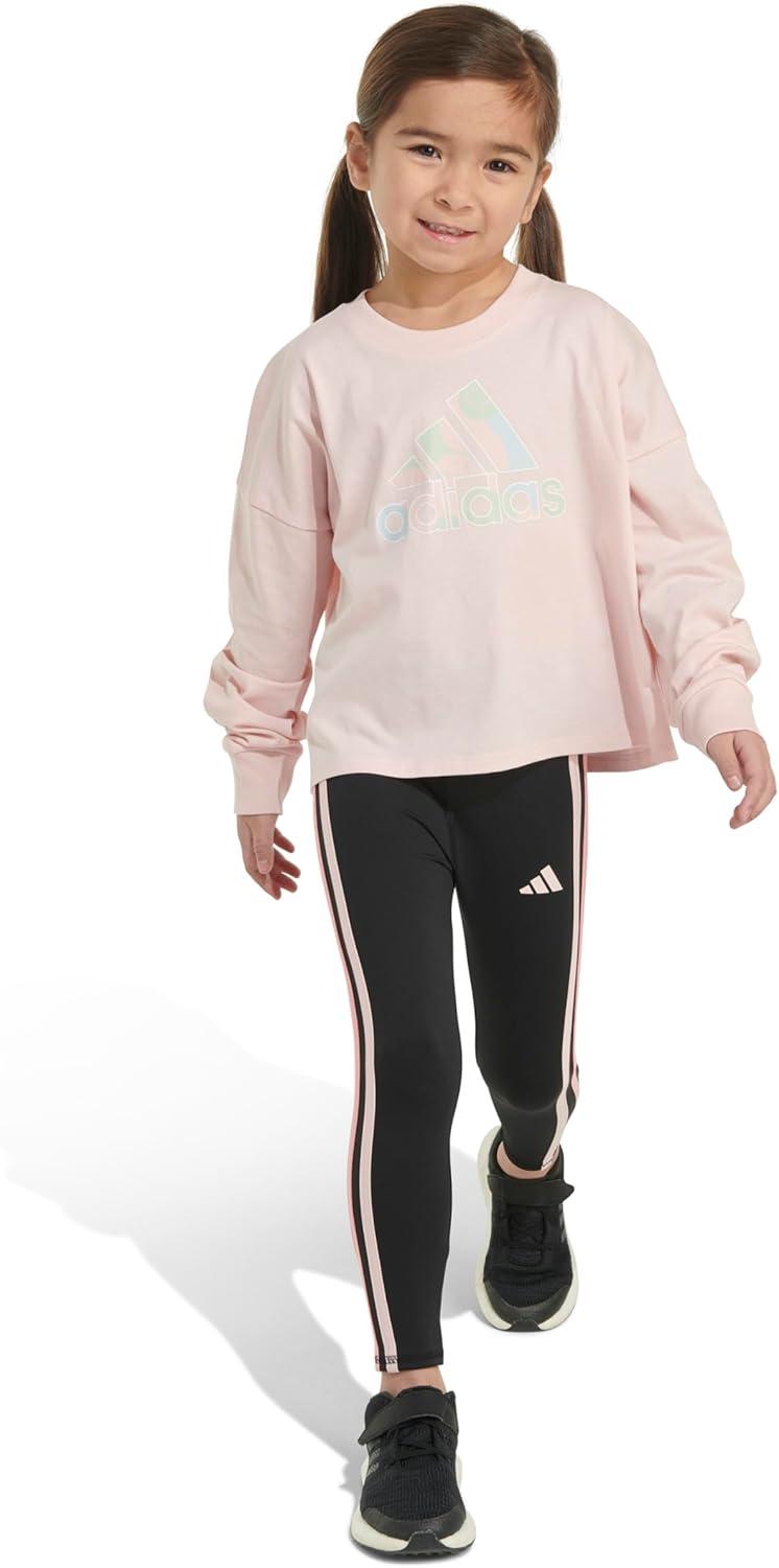 image:imageAdidas Girls Long Sleeve Waist Crew Tee TShirtPink With Multicolor