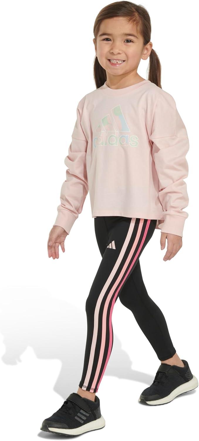 image:imageAdidas Girls Long Sleeve Waist Crew Tee TShirtPink With Multicolor