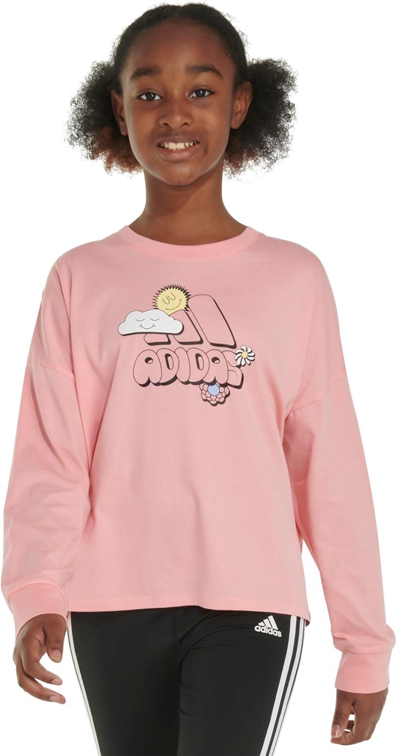 image:imageAdidas Girls Long Sleeve Waist Crew Tee TShirtSemi Spark Pink