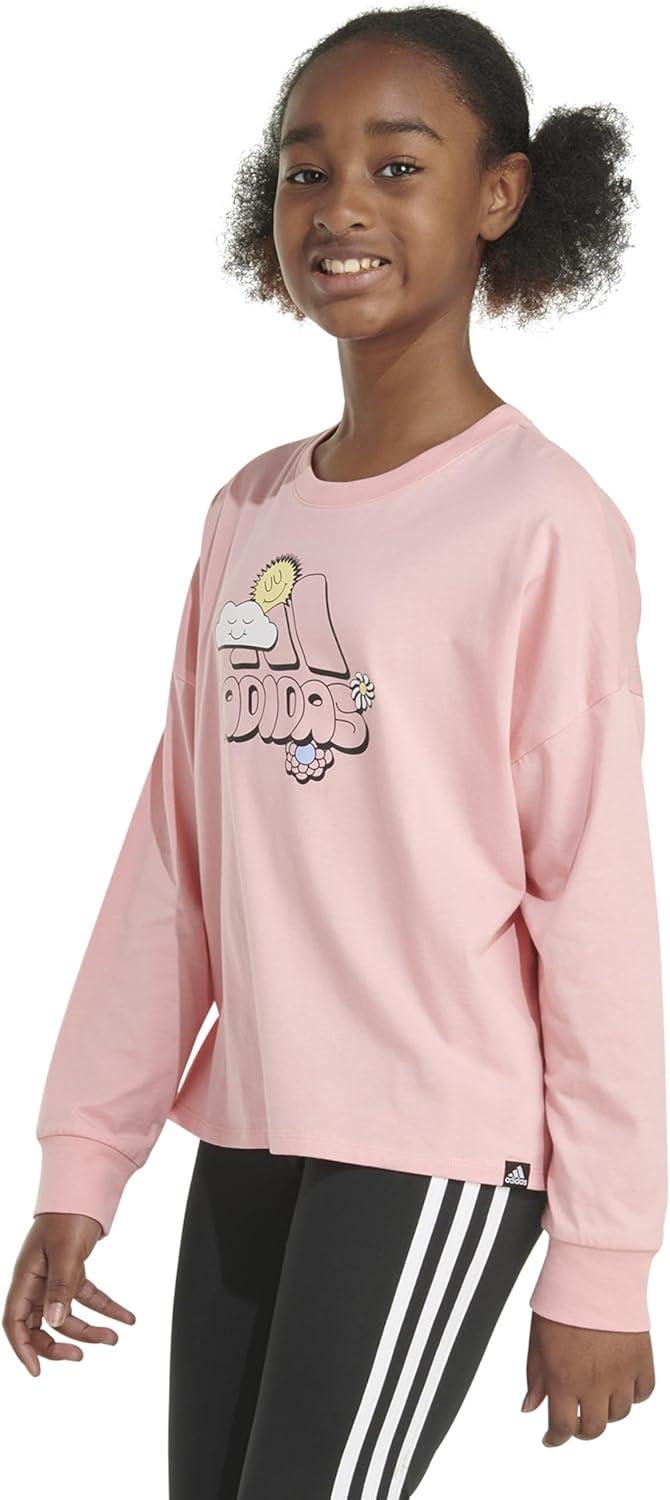 image:imageAdidas Girls Long Sleeve Waist Crew Tee TShirtSemi Spark Pink