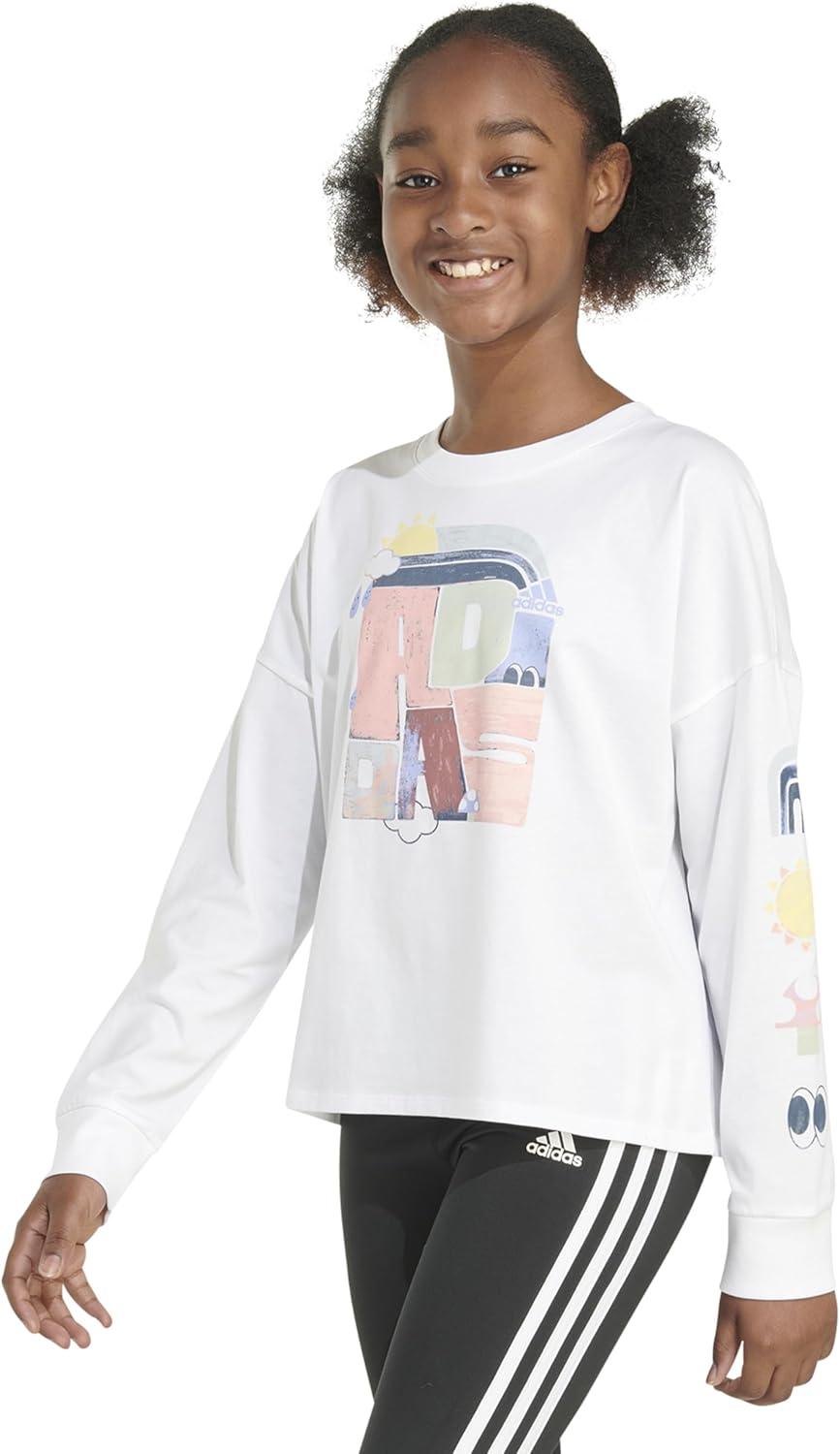 image:imageAdidas Girls Long Sleeve Waist Crew Tee TShirtWhite Multi
