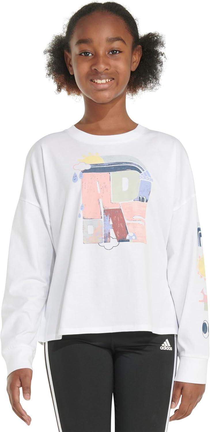 image:imageAdidas Girls Long Sleeve Waist Crew Tee TShirtWhite Multi