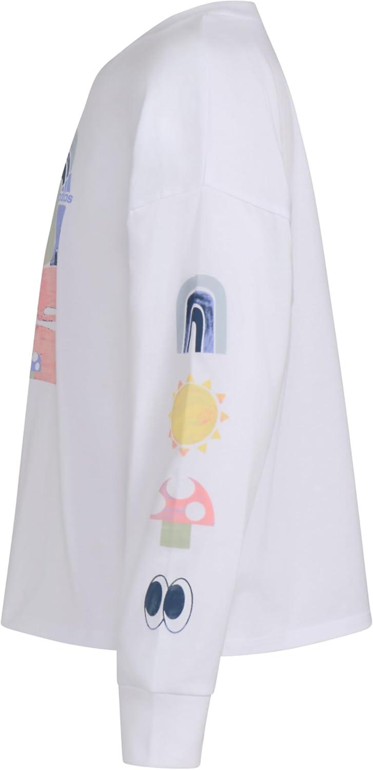 image:imageAdidas Girls Long Sleeve Waist Crew Tee TShirtWhite Multi