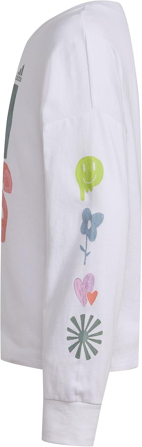 image:imageAdidas Girls Long Sleeve Waist Crew Tee TShirtWhite With Multicolor