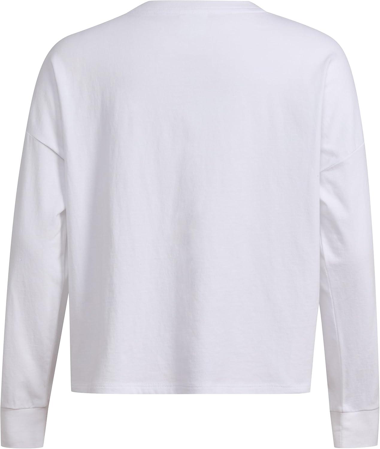 image:imageAdidas Girls Long Sleeve Waist Crew Tee TShirtWhite With Multicolor