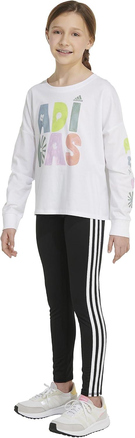image:imageAdidas Girls Long Sleeve Waist Crew Tee TShirtWhite With Multicolor