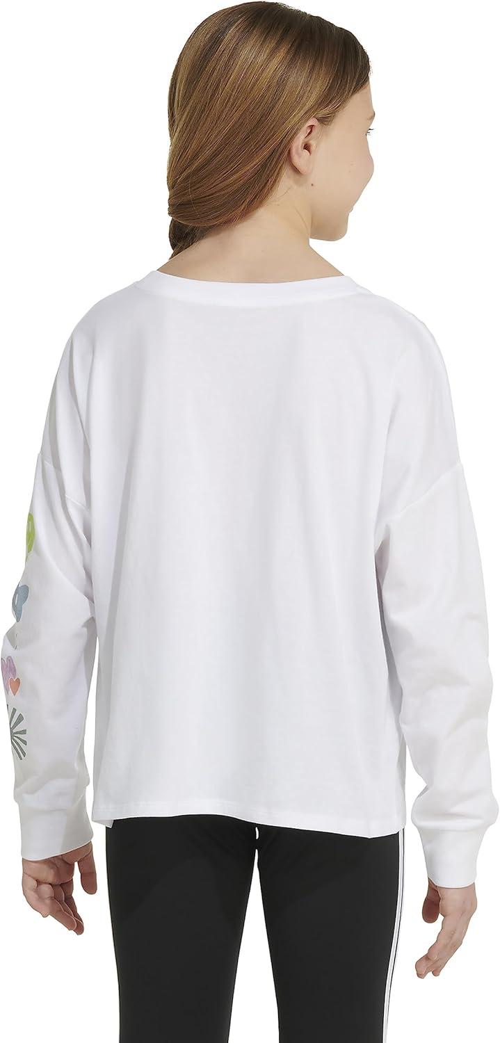 image:imageAdidas Girls Long Sleeve Waist Crew Tee TShirtWhite With Multicolor