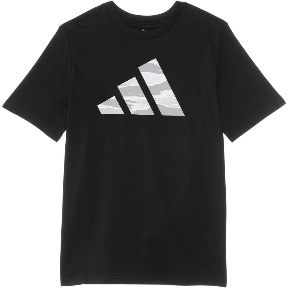 image:imageAdidas Boys Short Sleeve Cotton Blocked Bos Logo TShirtBlackGrey Tiger Camo