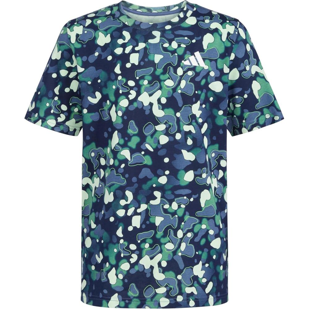 image:imageAdidas Boys Short Sleeve Cotton Camo Print TShirtNavy and Green