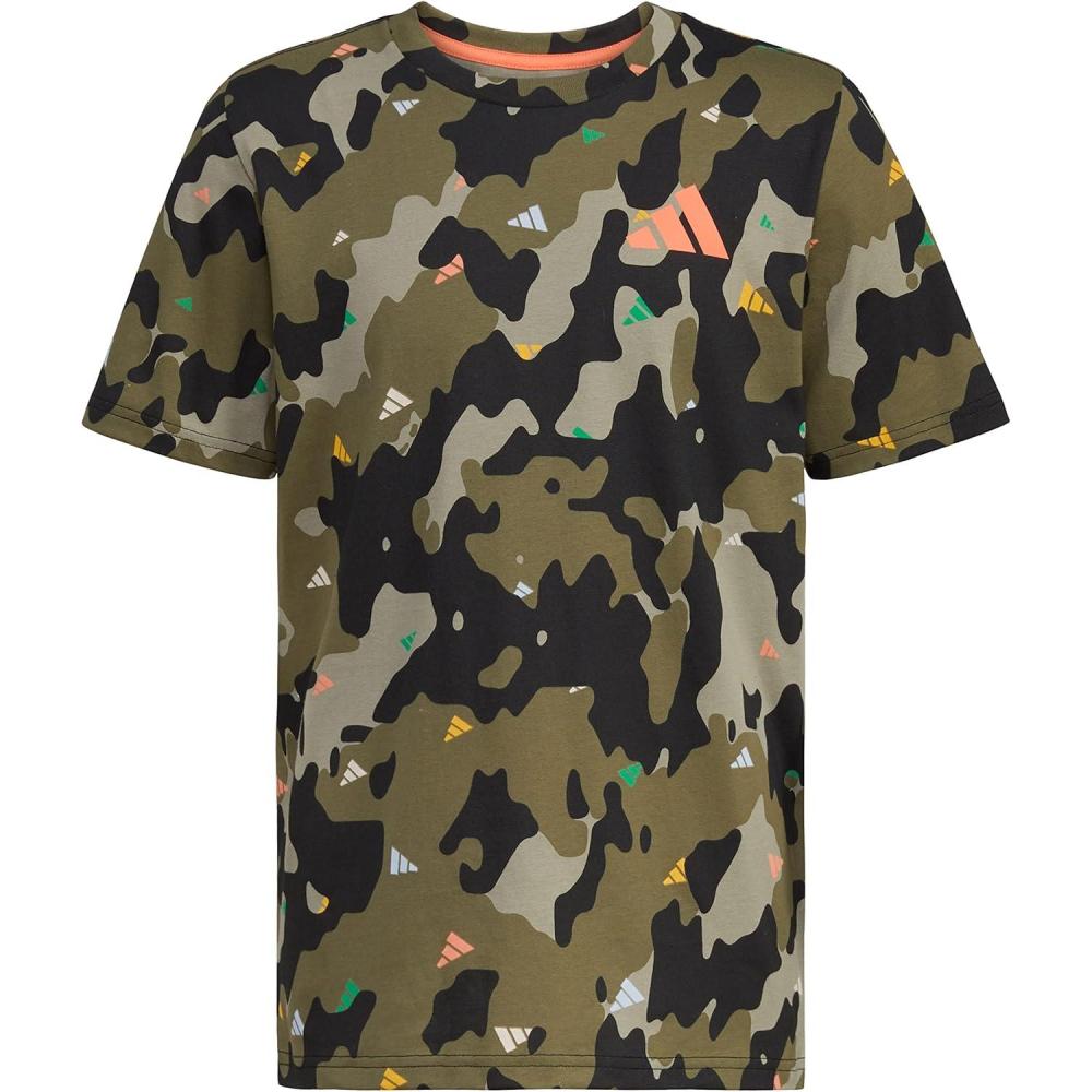 image:imageAdidas Boys Short Sleeve Cotton Camo Print TShirtOlive Strata