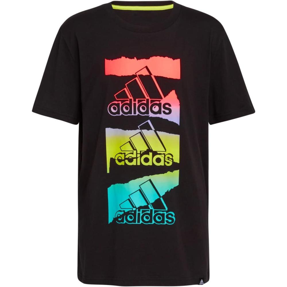 image:imageAdidas Boys Short Sleeve Sports Tee TShirtBlack With Screaming Green