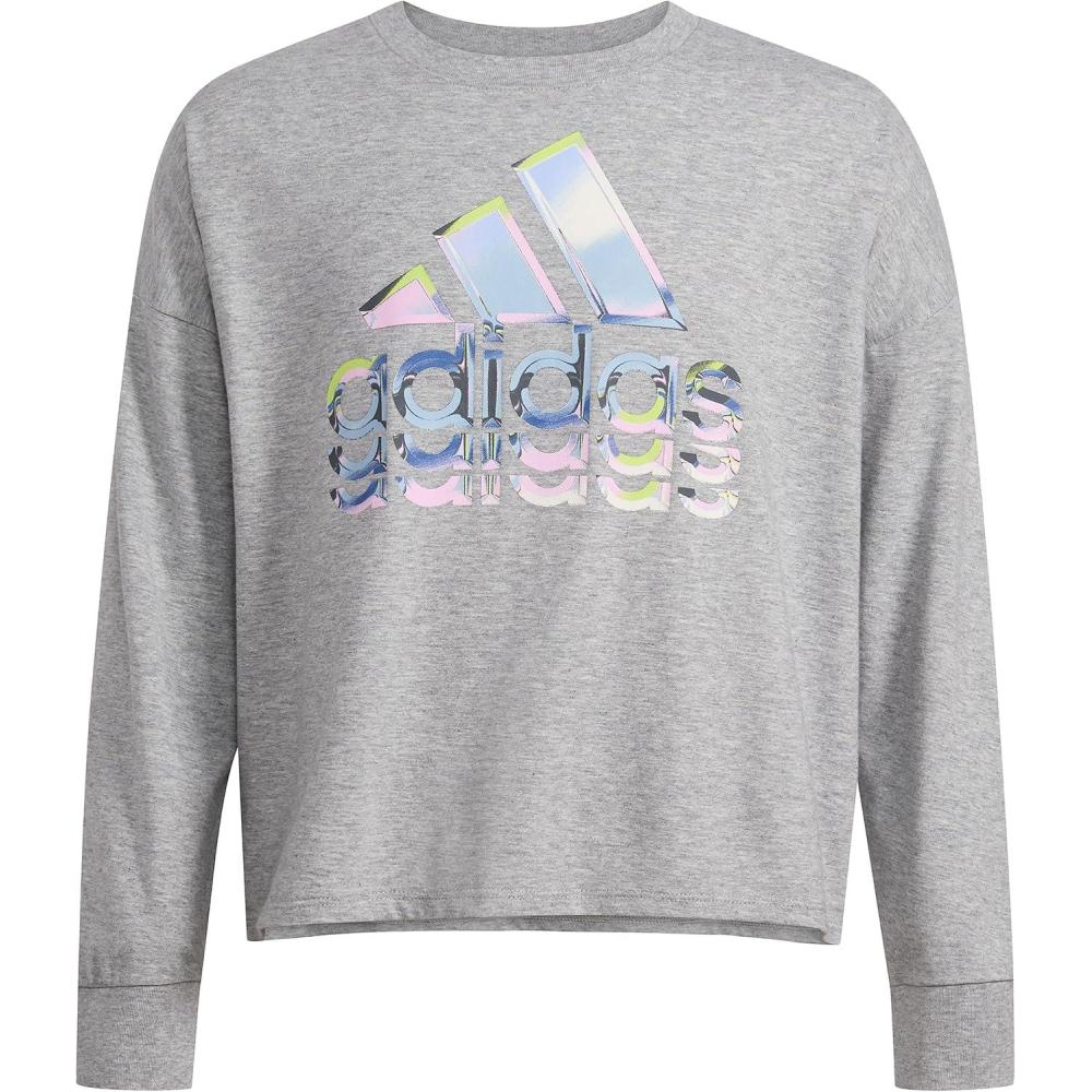 image:imageAdidas Girls Long Sleeve Waist Crew Tee TShirtMedium Grey Heather