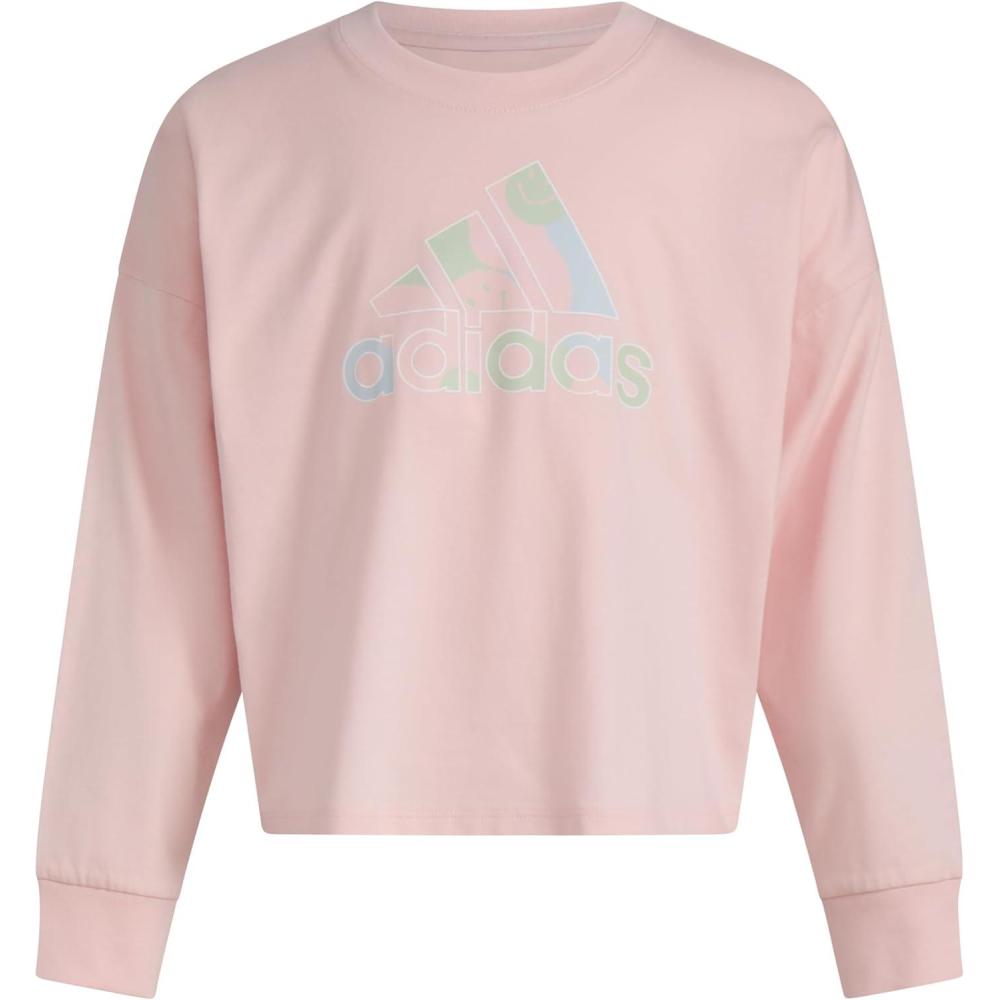 image:imageAdidas Girls Long Sleeve Waist Crew Tee TShirtPink With Multicolor