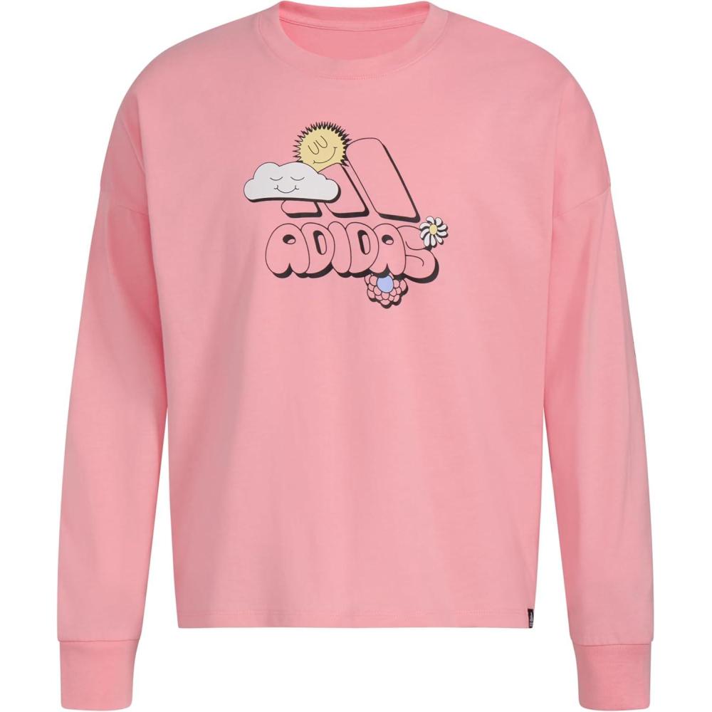 image:imageAdidas Girls Long Sleeve Waist Crew Tee TShirtSemi Spark Pink