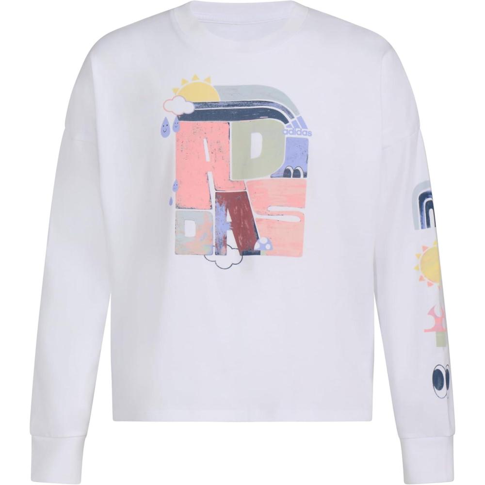 image:imageAdidas Girls Long Sleeve Waist Crew Tee TShirtWhite Multi