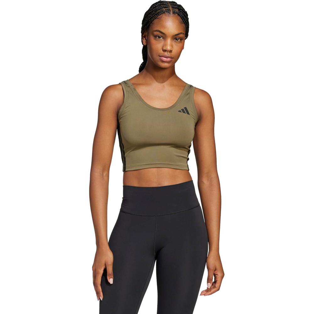 image:imageAdidas Womens Train Essentials 3Stripes Cropped Tank TopOlive StrataBlack