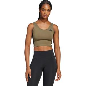 Adidas Womens Train Essentials 3-Stripes Cropped Tank Top(Olive Strata/Black)