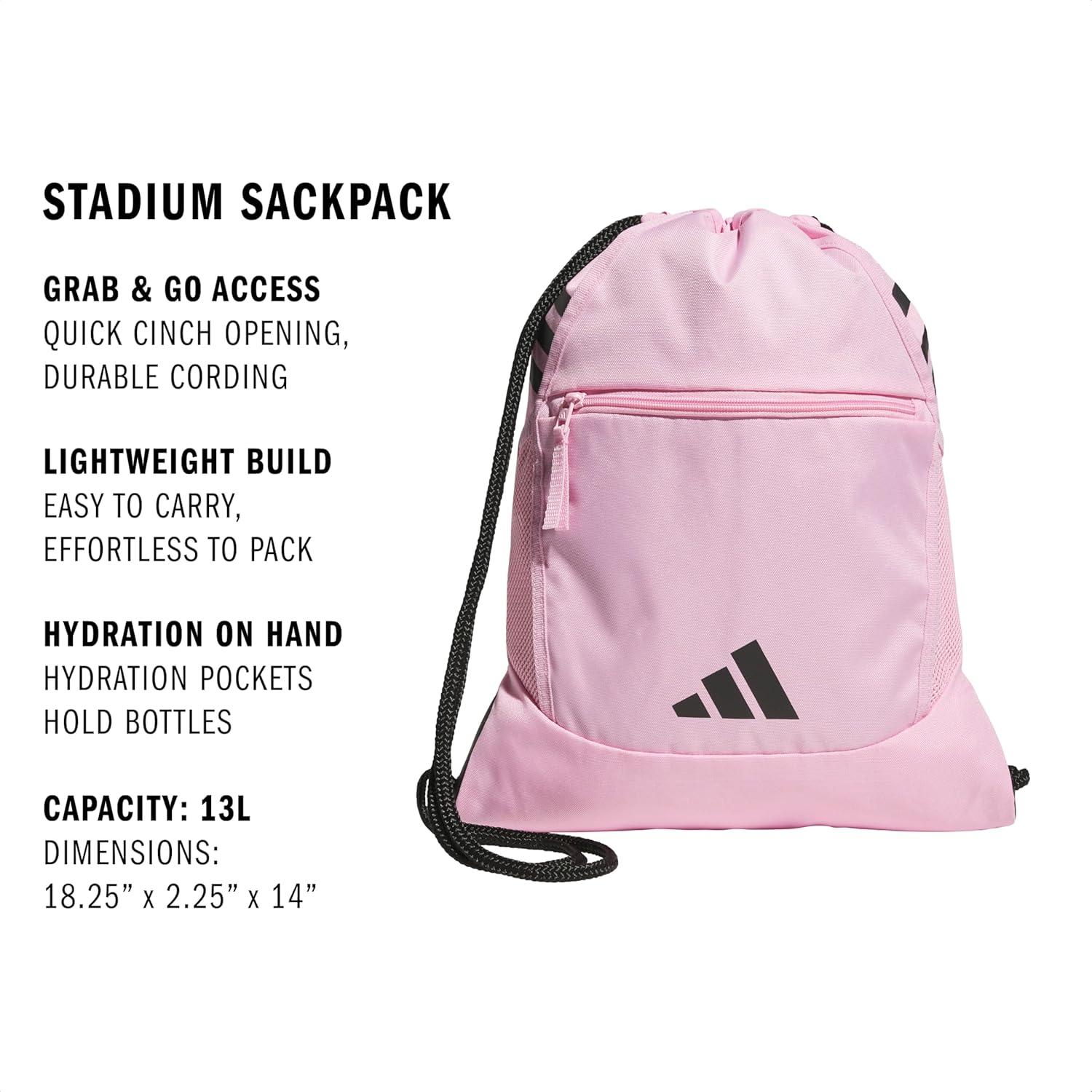 image:imageadidas Stadium Sackpack Drawstring Backpack for Sports Small Gym Bag 13LTrue PinkBlack