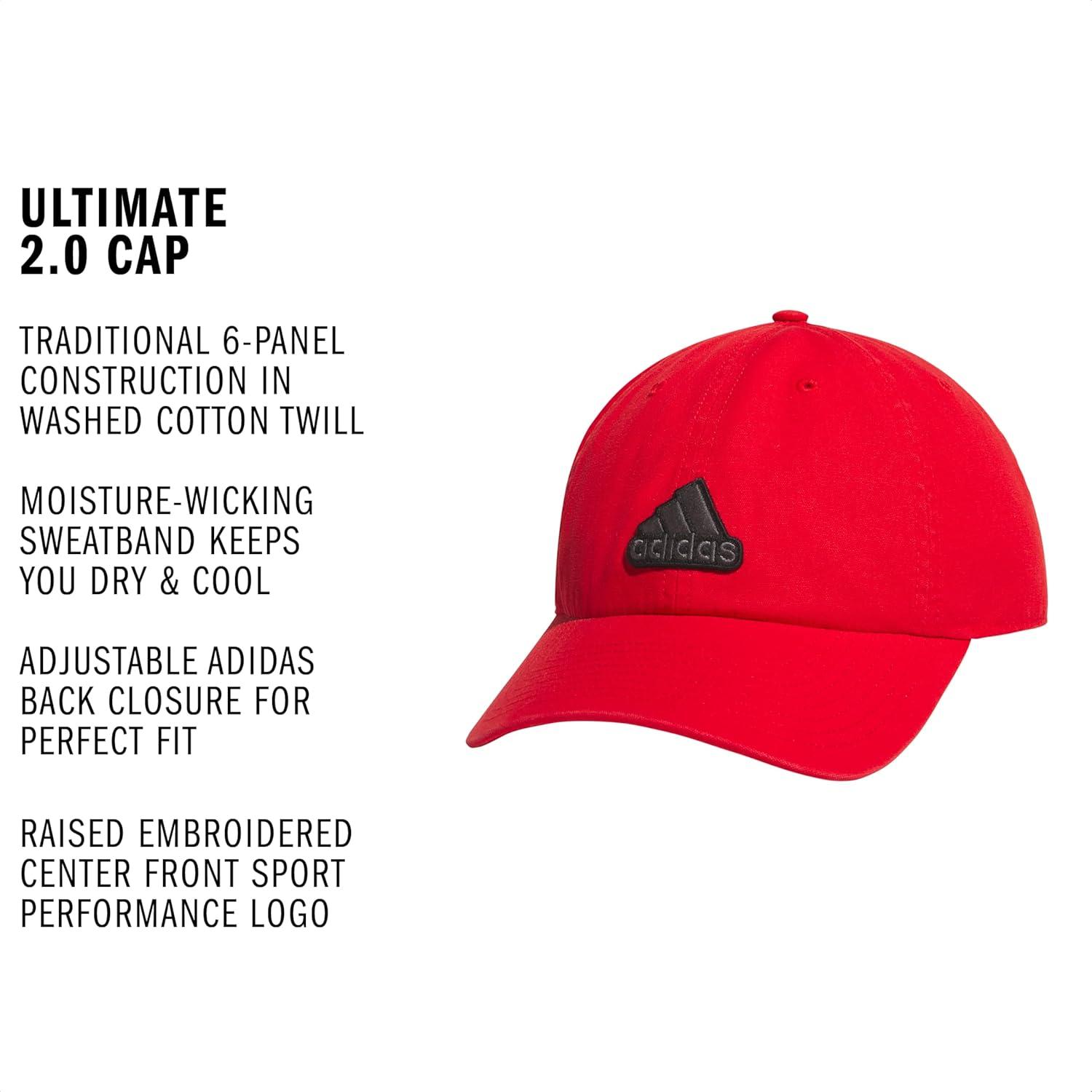image:imageAdidas Mens Baseball Cap Ultimate Adjustable Strapback Hat Relaxed Fit CottonBetter ScarletBlackGrey Six