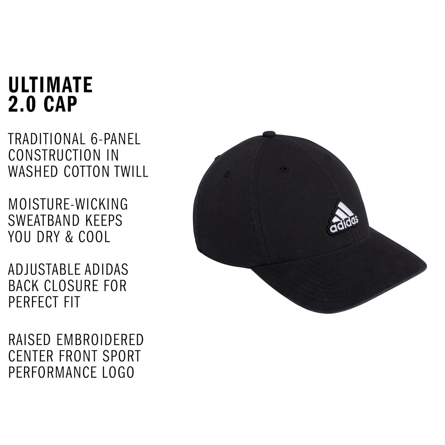 image:imageAdidas Mens Baseball Cap Ultimate Adjustable Strapback Hat Relaxed Fit CottonBlackWhite