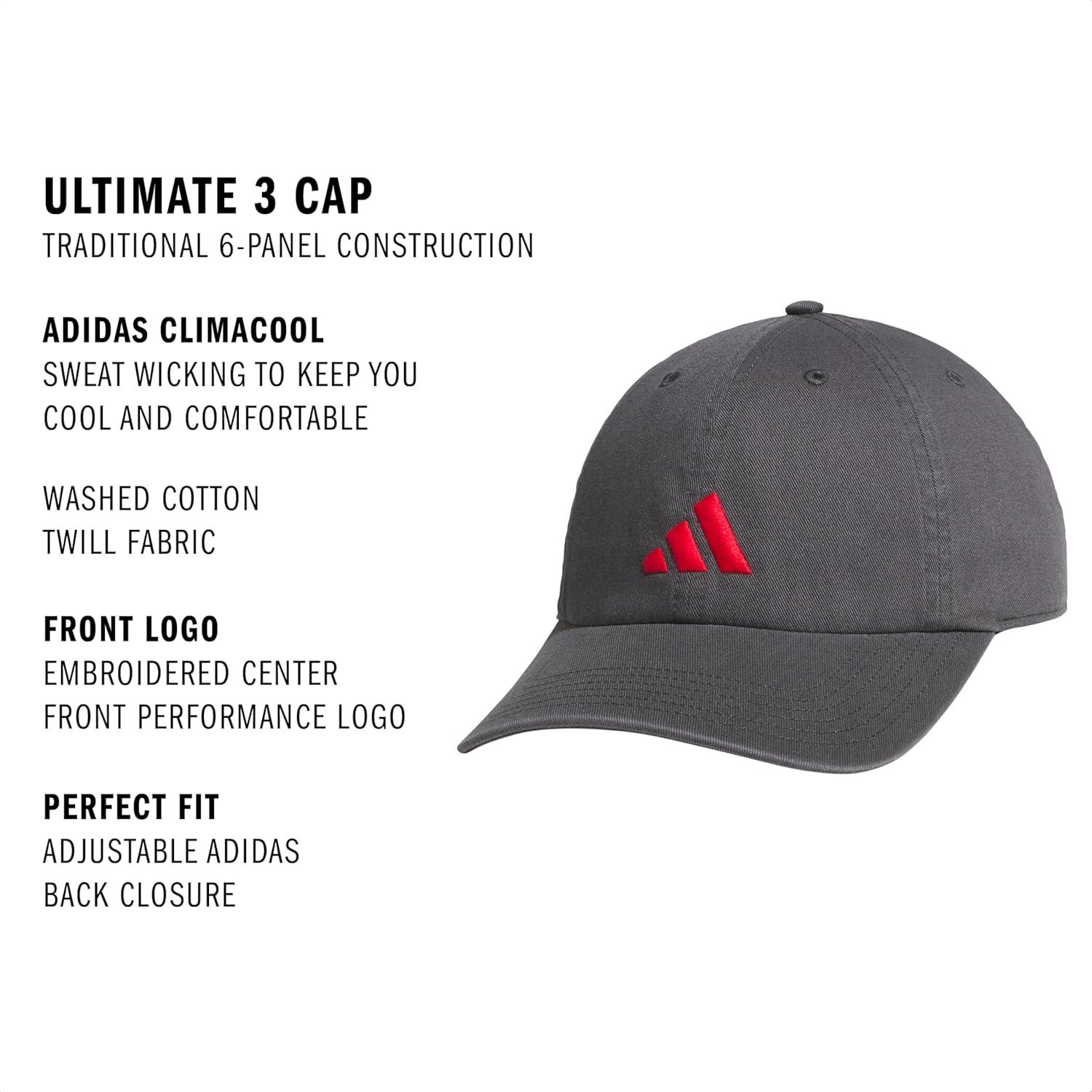 image:imageAdidas Mens Baseball Cap Ultimate Adjustable Strapback Hat Relaxed Fit CottonGrey SixPure Ruby Red30