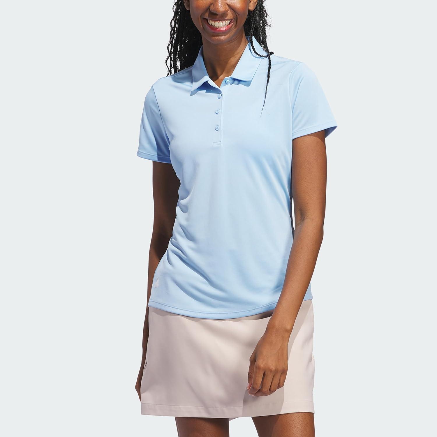 image:imageadidas Womens Solid Performance Short Sleeve Polo Shirt Womens Golf ShirtClear Sky
