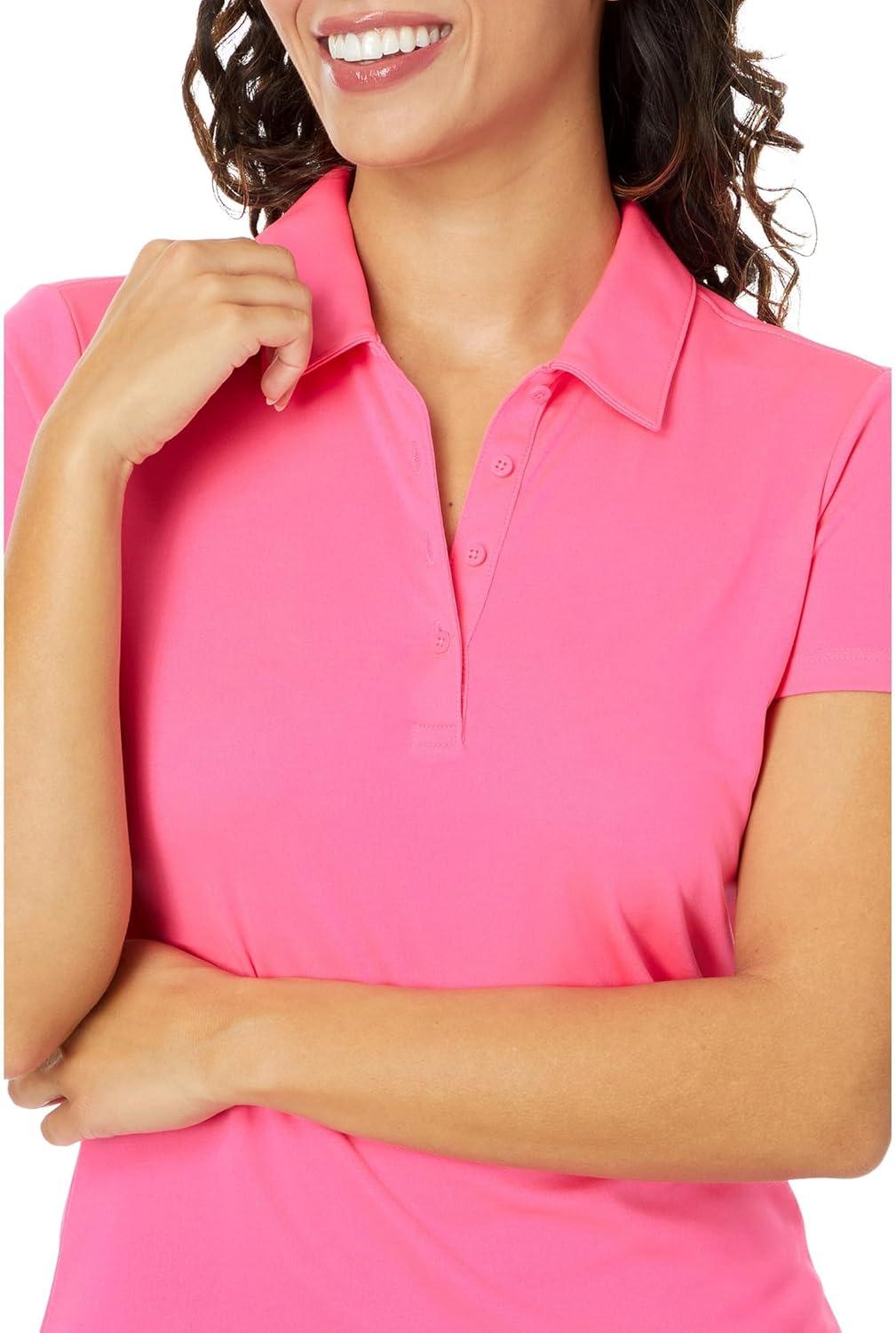 image:imageadidas Womens Solid Performance Short Sleeve Polo Shirt Womens Golf ShirtSolar Pink