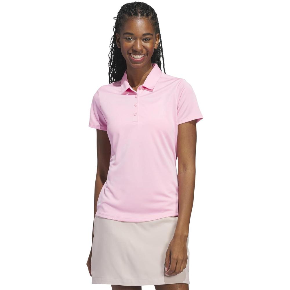 image:imageadidas Womens Solid Performance Short Sleeve Polo Shirt Womens Golf ShirtLight Pink