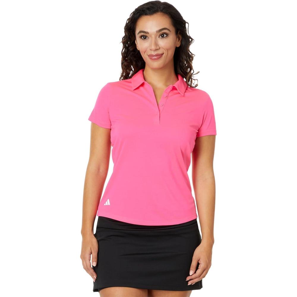 image:imageadidas Womens Solid Performance Short Sleeve Polo Shirt Womens Golf ShirtSolar Pink