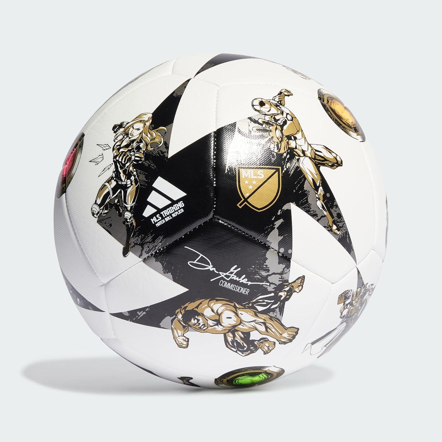 image:imageadidas MLS 2023 All Star Game Ball Marvels AvengersInspired Graphics MLS Printed Logos Inflation Required Training 5 BLACKWHITEIRON METGOLD MET