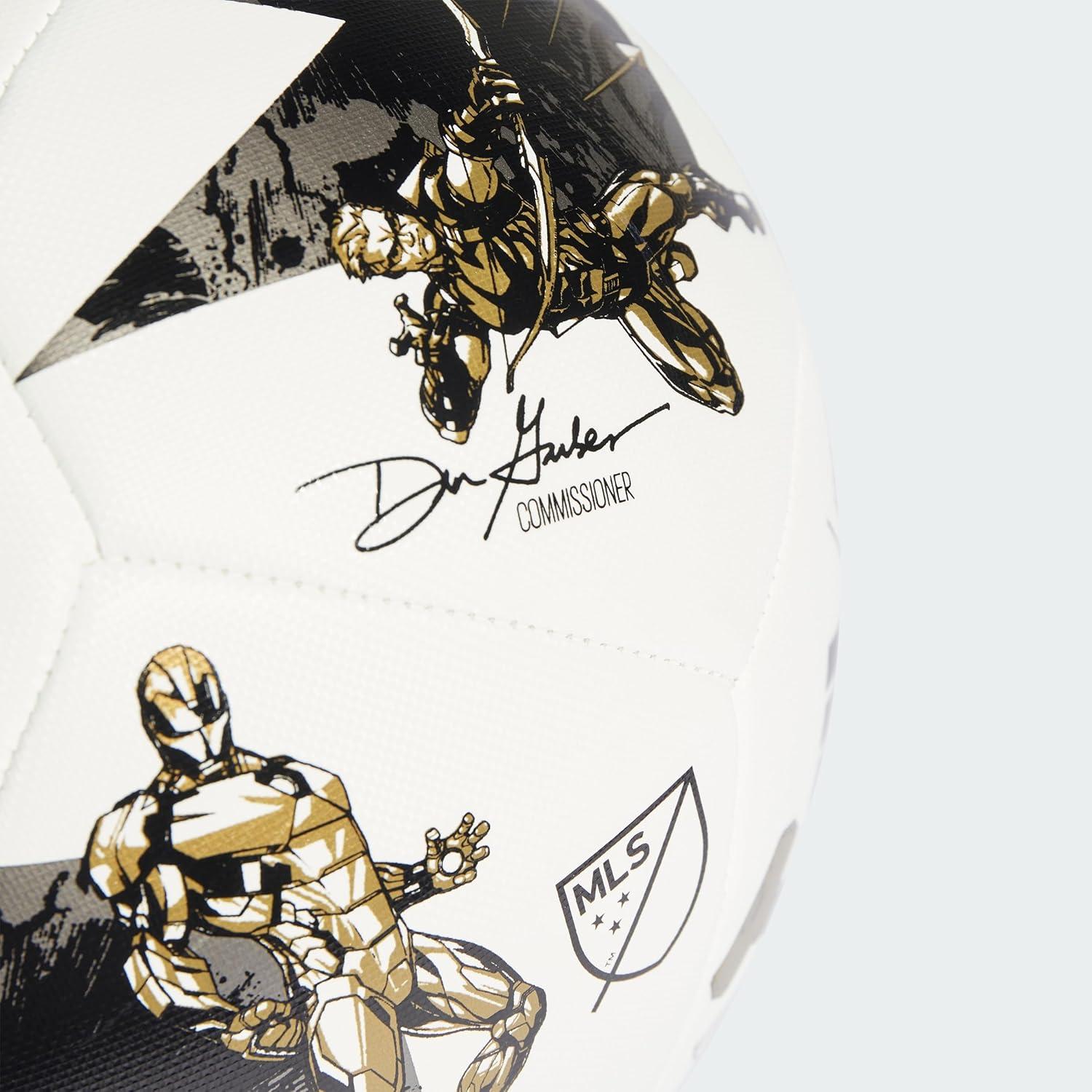 image:imageadidas MLS 2023 All Star Game Ball Marvels AvengersInspired Graphics MLS Printed Logos Inflation Required Training 5 BLACKWHITEIRON METGOLD MET