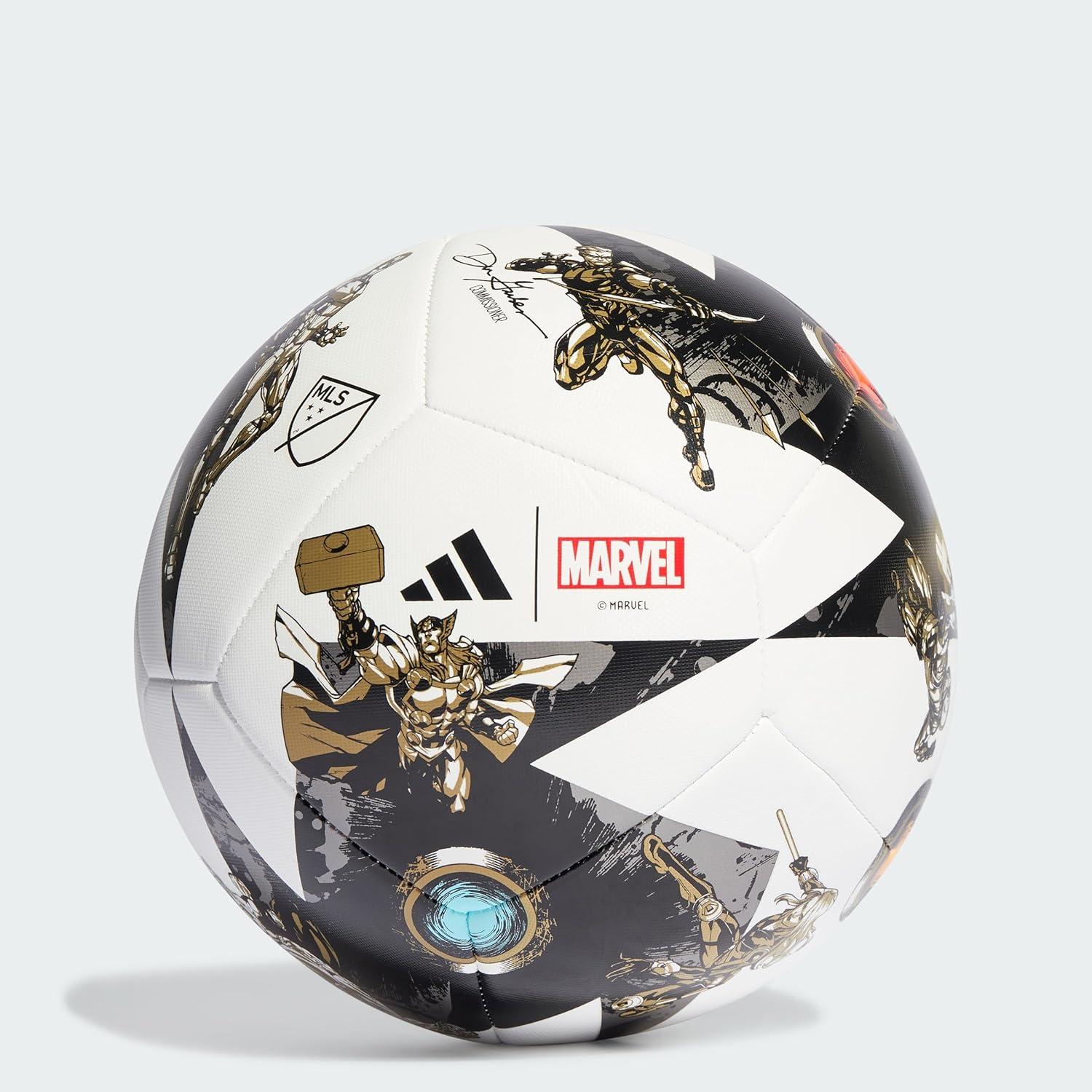 image:imageadidas MLS 2023 All Star Game Ball Marvels AvengersInspired Graphics MLS Printed Logos Inflation Required Training 5 BLACKWHITEIRON METGOLD MET