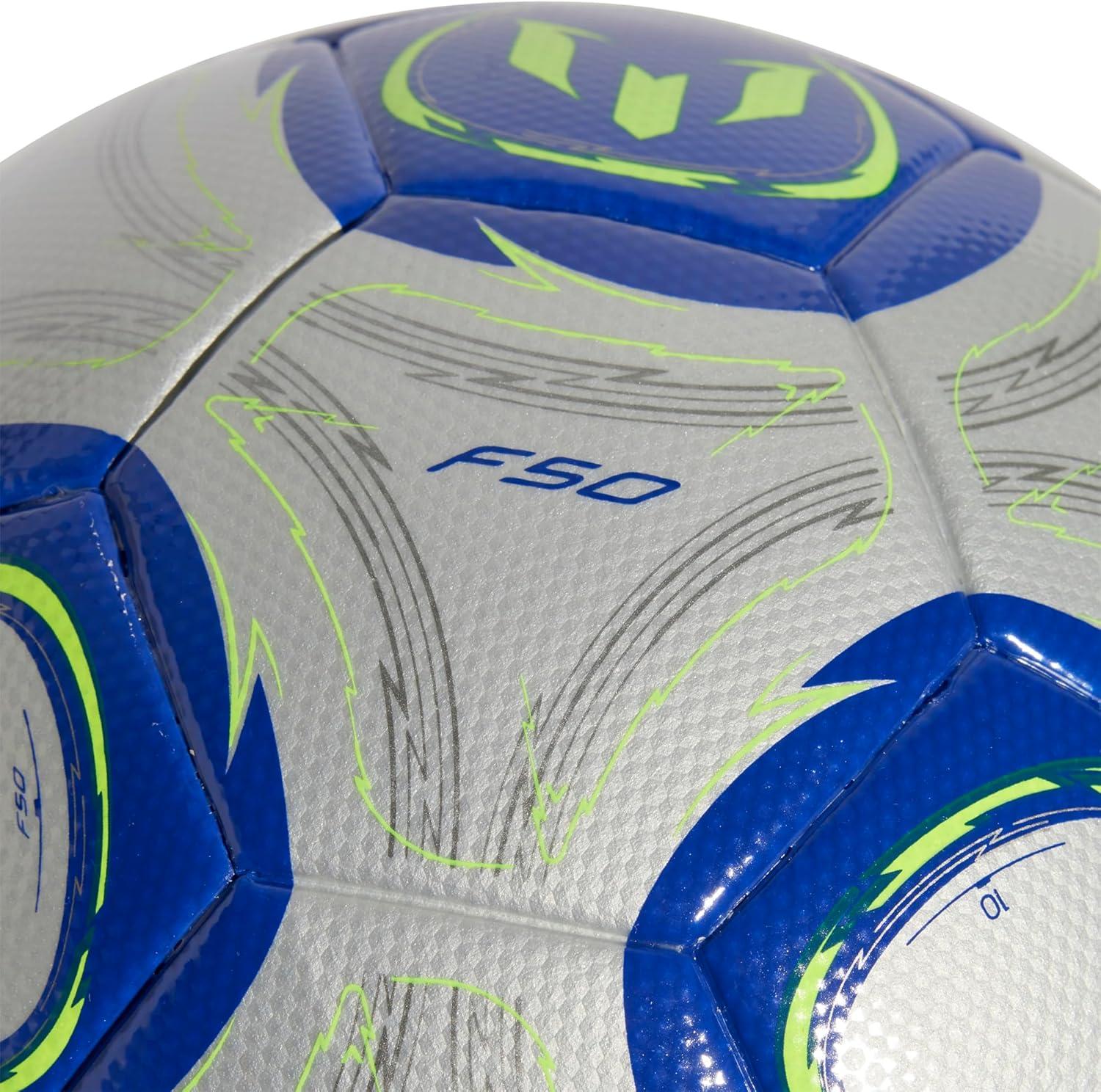 image:imageadidas Messi League Ball Seamless Surface Butyl Bladder Messi Printed Logo Ideal for Training Sessions and Matches Silver MetallicLucid BlueSolar Yellow 4