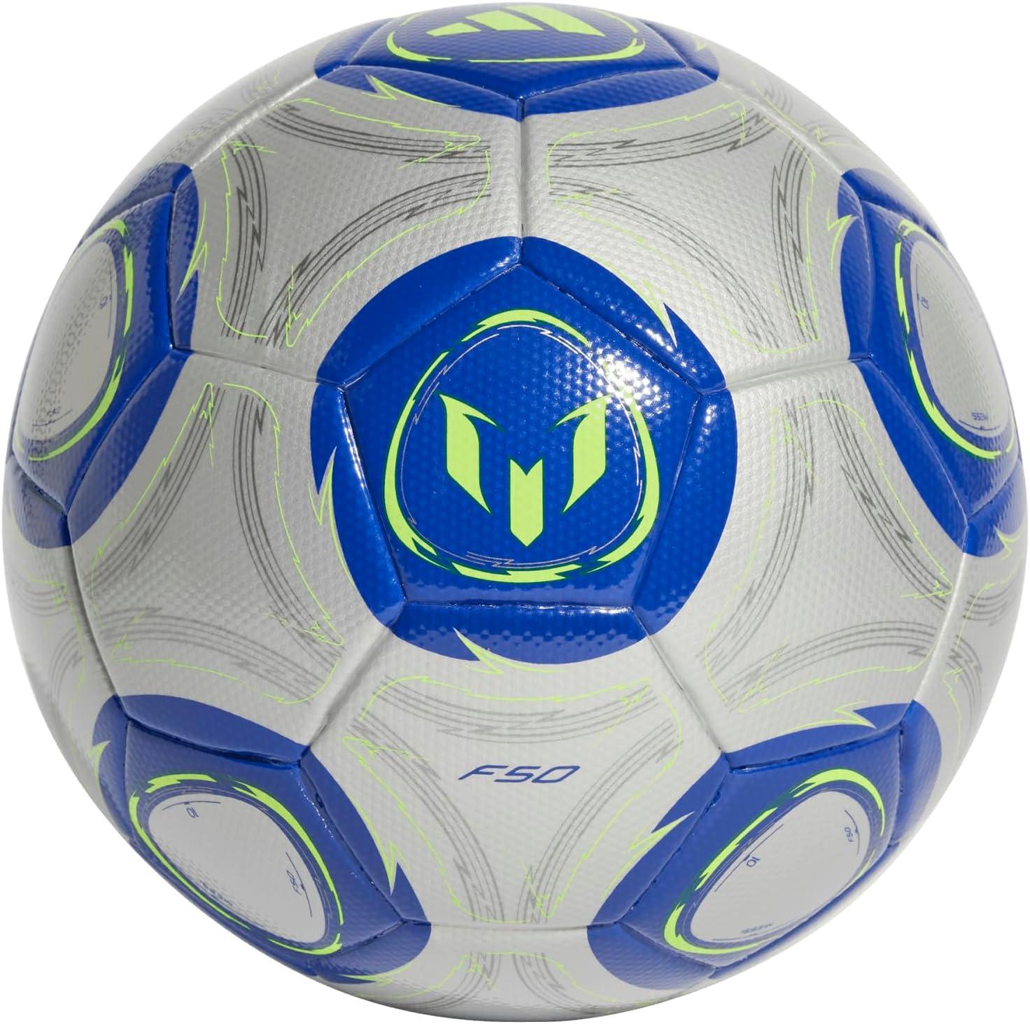 image:imageadidas Messi League Ball Seamless Surface Butyl Bladder Messi Printed Logo Ideal for Training Sessions and Matches Silver MetallicLucid BlueSolar Yellow 4