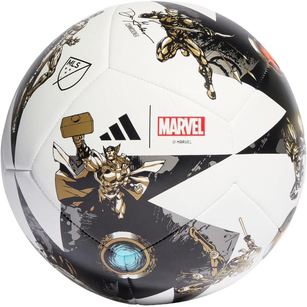 image:imageadidas MLS 2023 All Star Game Ball Marvels AvengersInspired Graphics MLS Printed Logos Inflation Required Training 5 BLACKWHITEIRON METGOLD MET
