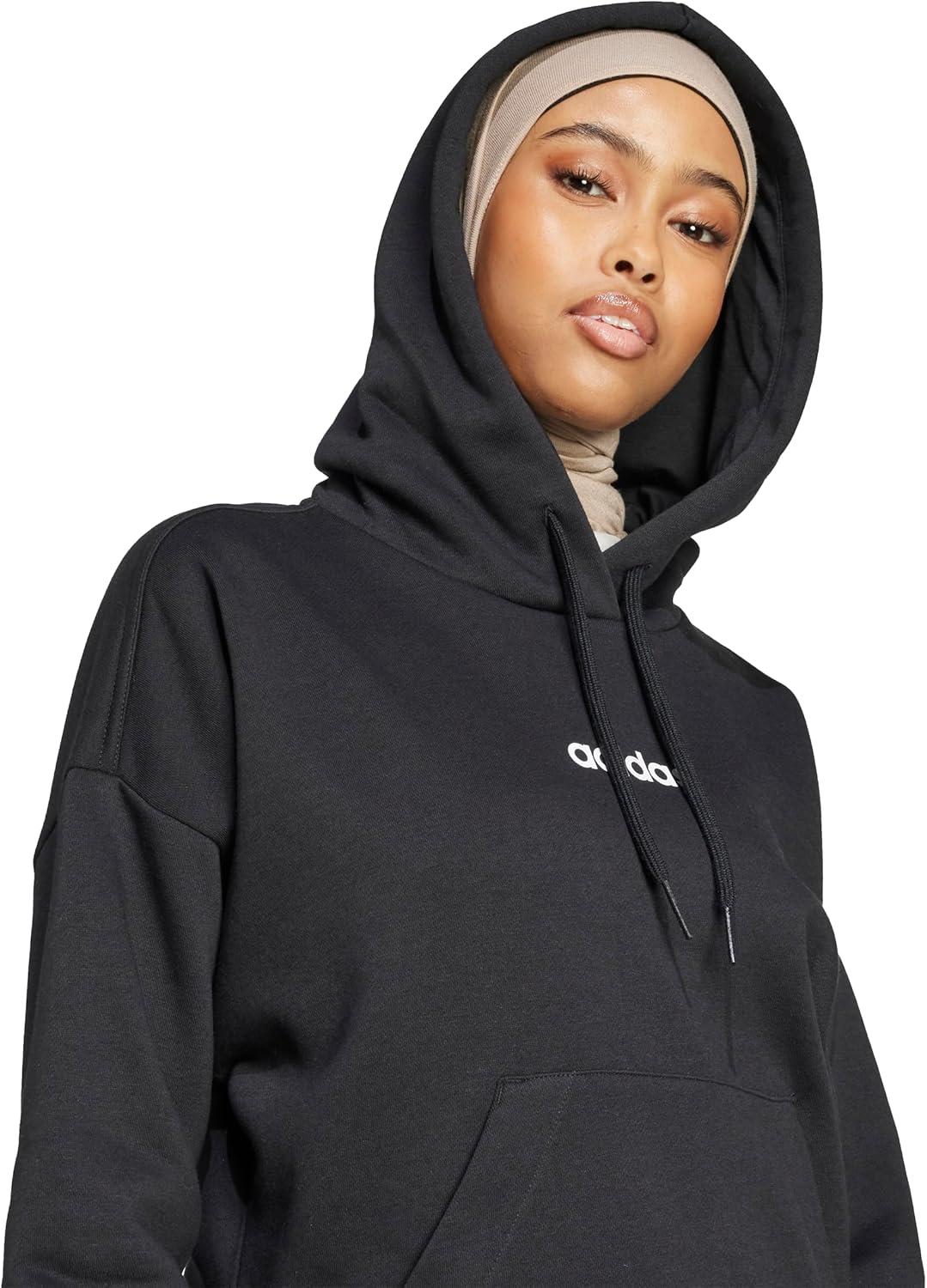 image:imageadidas womens Essentials Linear Fleece HoodieBlackWhite