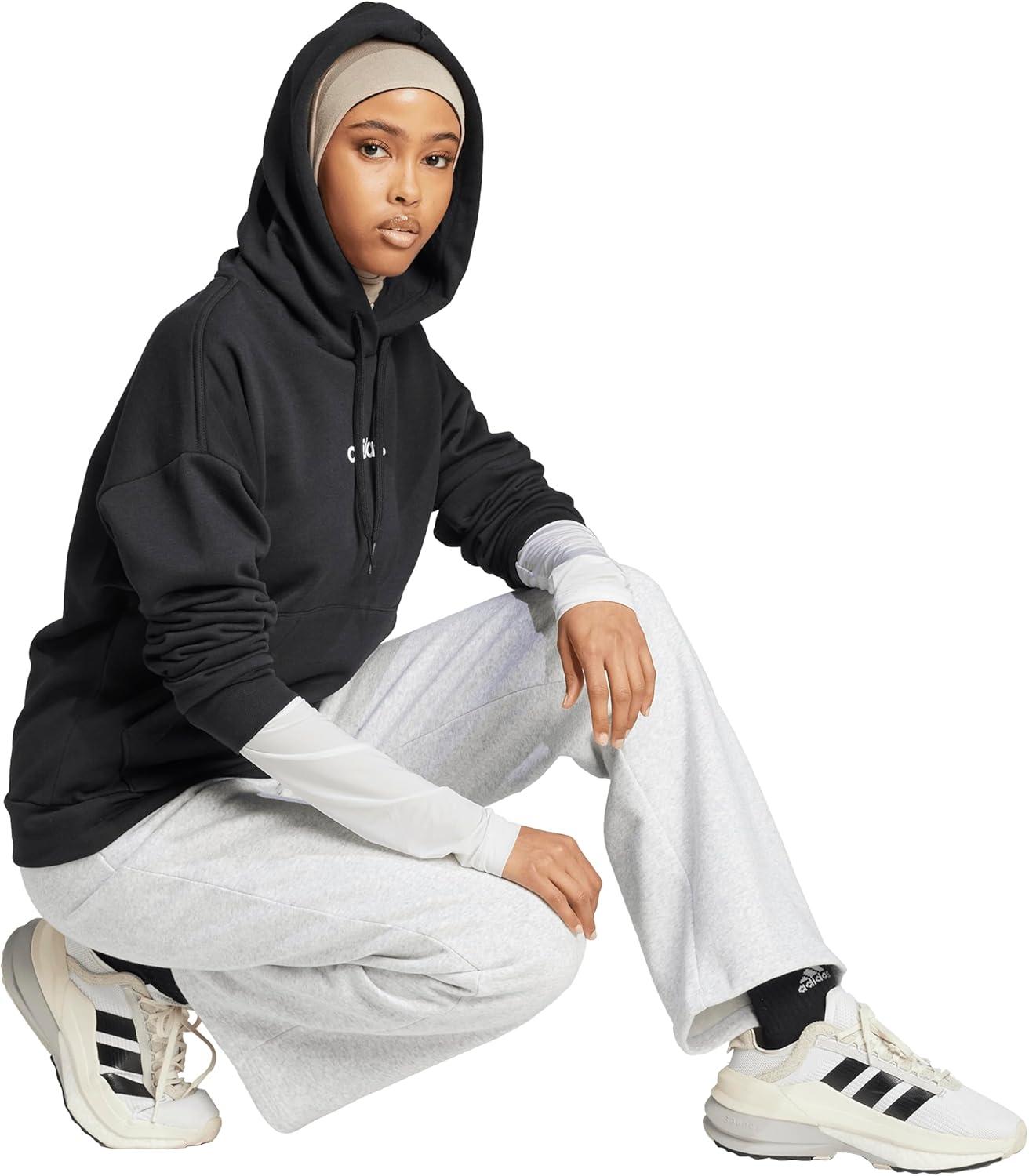 image:imageadidas womens Essentials Linear Fleece HoodieBlackWhite